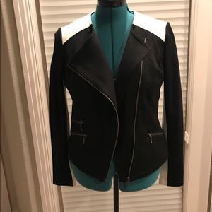 INC Black and White Jacket with zipper detail.